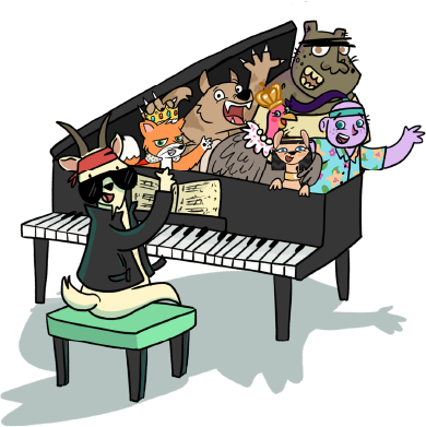 Animals playing piano