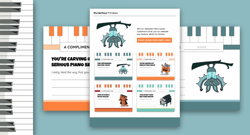 Halloween Piano Lesson Compliment Cards